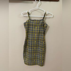 Yellow, black and white plaid dress